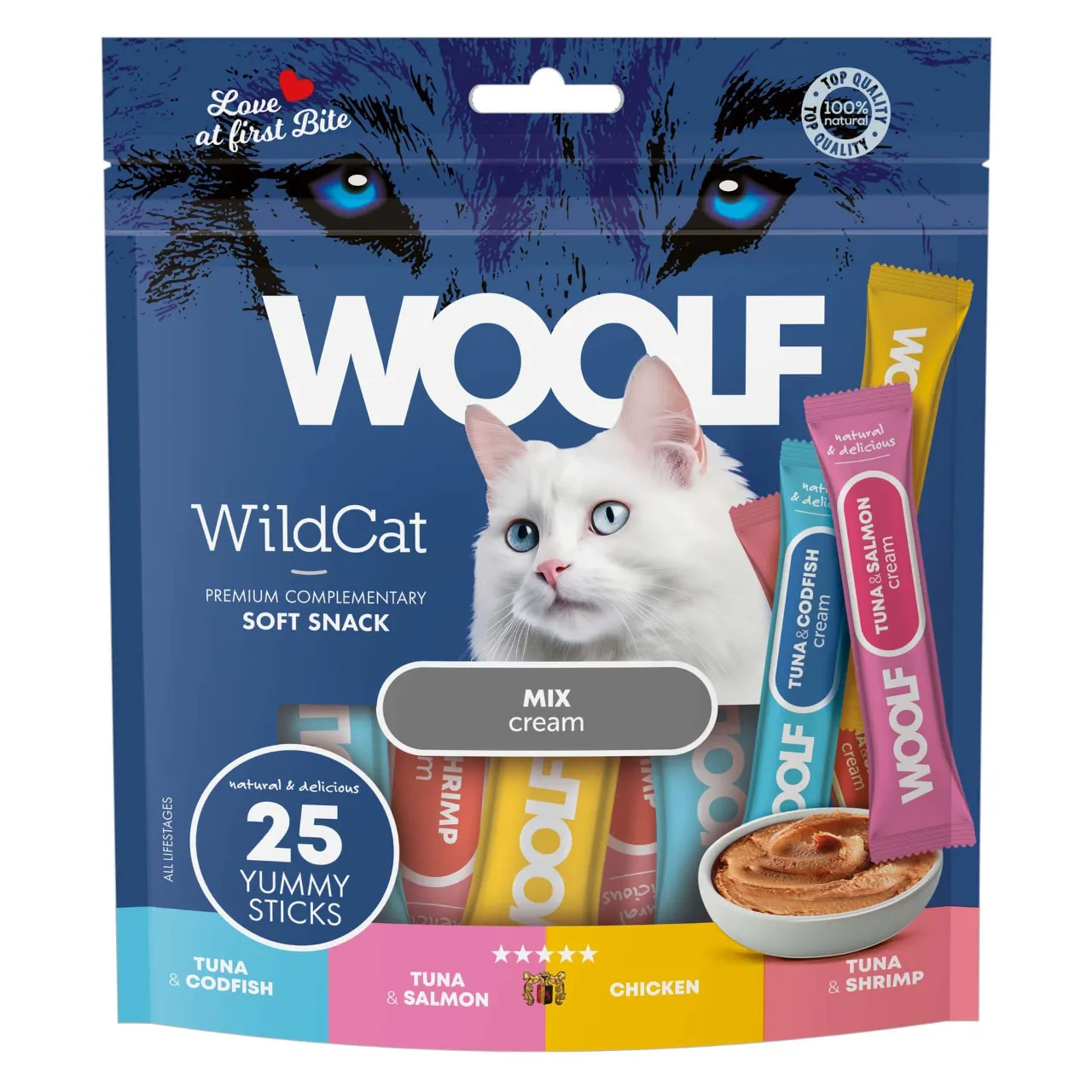 Woolf Wildcat Cream 25 stk - Mix af lækre kattegodbidder
